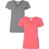 Gildan Women’s Heavy Cotton V-Neck T-Shirt, 2-Pack((1) Graphite Heather + (1) Coral Silk)