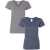 Gildan Women’s Heavy Cotton V-Neck T-Shirt, 2-Pack((1) Graphite Heather + (1) Heather Navy)