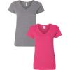 Gildan Women’s Heavy Cotton V-Neck T-Shirt, 2-Pack((1) Graphite Heather + (1) Heliconia)