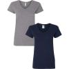 Gildan Women’s Heavy Cotton V-Neck T-Shirt, 2-Pack((1) Graphite Heather + (1) Navy)