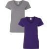 Gildan Women’s Heavy Cotton V-Neck T-Shirt, 2-Pack((1) Graphite Heather + (1) Purple)