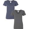 Gildan Women’s Heavy Cotton V-Neck T-Shirt, 2-Pack((1) Heather Navy + (1) Charcoal)
