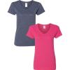 Gildan Women’s Heavy Cotton V-Neck T-Shirt, 2-Pack((1) Heather Navy + (1) Heliconia)