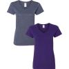 Gildan Women’s Heavy Cotton V-Neck T-Shirt, 2-Pack((1) Heather Navy + (1) Purple)