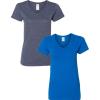 Gildan Women’s Heavy Cotton V-Neck T-Shirt, 2-Pack((1) Heather Navy + (1) Royal)