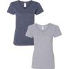 Gildan Women’s Heavy Cotton V-Neck T-Shirt, 2-Pack((1) Heather Navy + (1) Sport Grey)