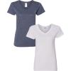 Gildan Women’s Heavy Cotton V-Neck T-Shirt, 2-Pack((1) Heather Navy + (1) White)