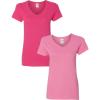 Gildan Women’s Heavy Cotton V-Neck T-Shirt, 2-Pack((1) Heliconia + (1) Azalea)