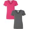 Gildan Women’s Heavy Cotton V-Neck T-Shirt, 2-Pack((1) Heliconia + (1) Charcoal)