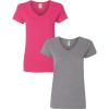 Gildan Women’s Heavy Cotton V-Neck T-Shirt, 2-Pack((1) Heliconia + (1) Graphite Heather)