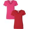 Gildan Women’s Heavy Cotton V-Neck T-Shirt, 2-Pack((1) Heliconia + (1) Red)