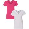 Gildan Women’s Heavy Cotton V-Neck T-Shirt, 2-Pack((1) Heliconia + (1) White)