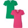 Gildan Women’s Heavy Cotton V-Neck T-Shirt, 2-Pack((1) Irish Green + (1) Heliconia)