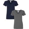 Gildan Women’s Heavy Cotton V-Neck T-Shirt, 2-Pack((1) Navy + (1) Charcoal)