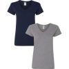 Gildan Women’s Heavy Cotton V-Neck T-Shirt, 2-Pack((1) Navy + (1) Graphite Heather)