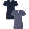 Gildan Women’s Heavy Cotton V-Neck T-Shirt, 2-Pack((1) Navy + (1) Heather Navy)
