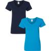 Gildan Women’s Heavy Cotton V-Neck T-Shirt, 2-Pack((1) Navy + (1) Sapphire)