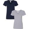 Gildan Women’s Heavy Cotton V-Neck T-Shirt, 2-Pack((1) Navy + (1) Sport Grey)