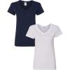 Gildan Women’s Heavy Cotton V-Neck T-Shirt, 2-Pack((1) Navy + (1) White)