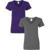 Gildan Women’s Heavy Cotton V-Neck T-Shirt, 2-Pack((1) Purple + (1) Charcoal)