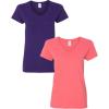 Gildan Women’s Heavy Cotton V-Neck T-Shirt, 2-Pack((1) Purple + (1) Coral Silk)