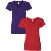 Gildan Women’s Heavy Cotton V-Neck T-Shirt, 2-Pack((1) Purple + (1) Red)
