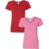 Gildan Women’s Heavy Cotton V-Neck T-Shirt, 2-Pack((1) Red + (1) Azalea)