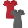 Gildan Women’s Heavy Cotton V-Neck T-Shirt, 2-Pack((1) Red + (1) Charcoal)