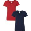 Gildan Women’s Heavy Cotton V-Neck T-Shirt, 2-Pack((1) Red + (1) Navy)