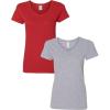 Gildan Women’s Heavy Cotton V-Neck T-Shirt, 2-Pack((1) Red + (1) Sport Grey)