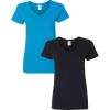 Gildan Women’s Heavy Cotton V-Neck T-Shirt, 2-Pack((1) Sapphire + (1) Black)
