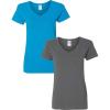Gildan Women’s Heavy Cotton V-Neck T-Shirt, 2-Pack((1) Sapphire + (1) Charcoal)