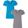 Gildan Women’s Heavy Cotton V-Neck T-Shirt, 2-Pack((1) Sapphire + (1) Graphite Heather)