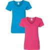 Gildan Women’s Heavy Cotton V-Neck T-Shirt, 2-Pack((1) Sapphire + (1) Heliconia)