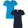Gildan Women’s Heavy Cotton V-Neck T-Shirt, 2-Pack((1) Sapphire + (1) Navy)