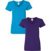 Gildan Women’s Heavy Cotton V-Neck T-Shirt, 2-Pack((1) Sapphire + (1) Purple)