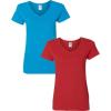Gildan Women’s Heavy Cotton V-Neck T-Shirt, 2-Pack((1) Sapphire + (1) Red)