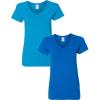 Gildan Women’s Heavy Cotton V-Neck T-Shirt, 2-Pack((1) Sapphire + (1) Royal)