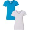 Gildan Women’s Heavy Cotton V-Neck T-Shirt, 2-Pack((1) Sapphire + (1) White)