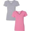 Gildan Women’s Heavy Cotton V-Neck T-Shirt, 2-Pack((1) Sport Grey + (1) Azalea)