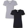 Gildan Women’s Heavy Cotton V-Neck T-Shirt, 2-Pack((1) Sport Grey + (1) Black)