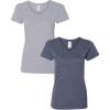 Gildan Women’s Heavy Cotton V-Neck T-Shirt, 2-Pack((1) Sport Grey + (1) Heather Navy)