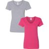 Gildan Women’s Heavy Cotton V-Neck T-Shirt, 2-Pack((1) Sport Grey + (1) Heliconia)