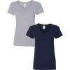 Gildan Women’s Heavy Cotton V-Neck T-Shirt, 2-Pack((1) Sport Grey + (1) Navy)