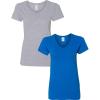Gildan Women’s Heavy Cotton V-Neck T-Shirt, 2-Pack((1) Sport Grey + (1) Royal)