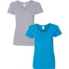 Gildan Women’s Heavy Cotton V-Neck T-Shirt, 2-Pack((1) Sport Grey + (1) Sapphire)