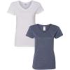 Gildan Women’s Heavy Cotton V-Neck T-Shirt, 2-Pack((1) White + (1) Heather Navy)