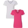 Gildan Women’s Heavy Cotton V-Neck T-Shirt, 2-Pack((1) White + (1) Heliconia)
