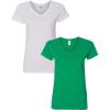 Gildan Women’s Heavy Cotton V-Neck T-Shirt, 2-Pack((1) White + (1) Irish Green)
