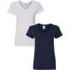 Gildan Women’s Heavy Cotton V-Neck T-Shirt, 2-Pack((1) White + (1) Navy)